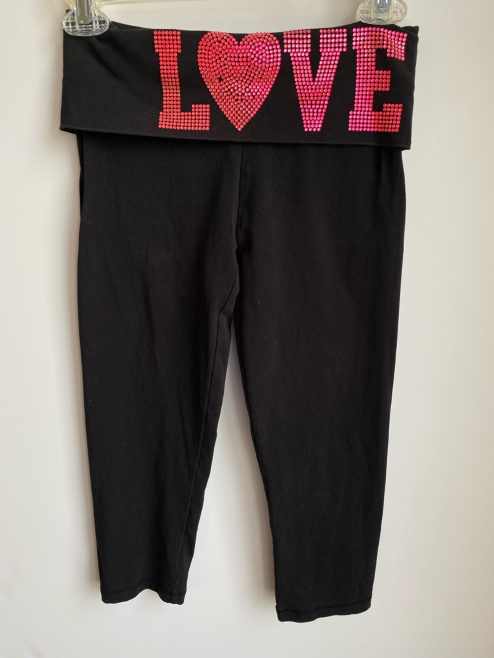 VS PINK Y2K Fold Over Capri Leggings Rhinestone Gems Bling Double Side XS